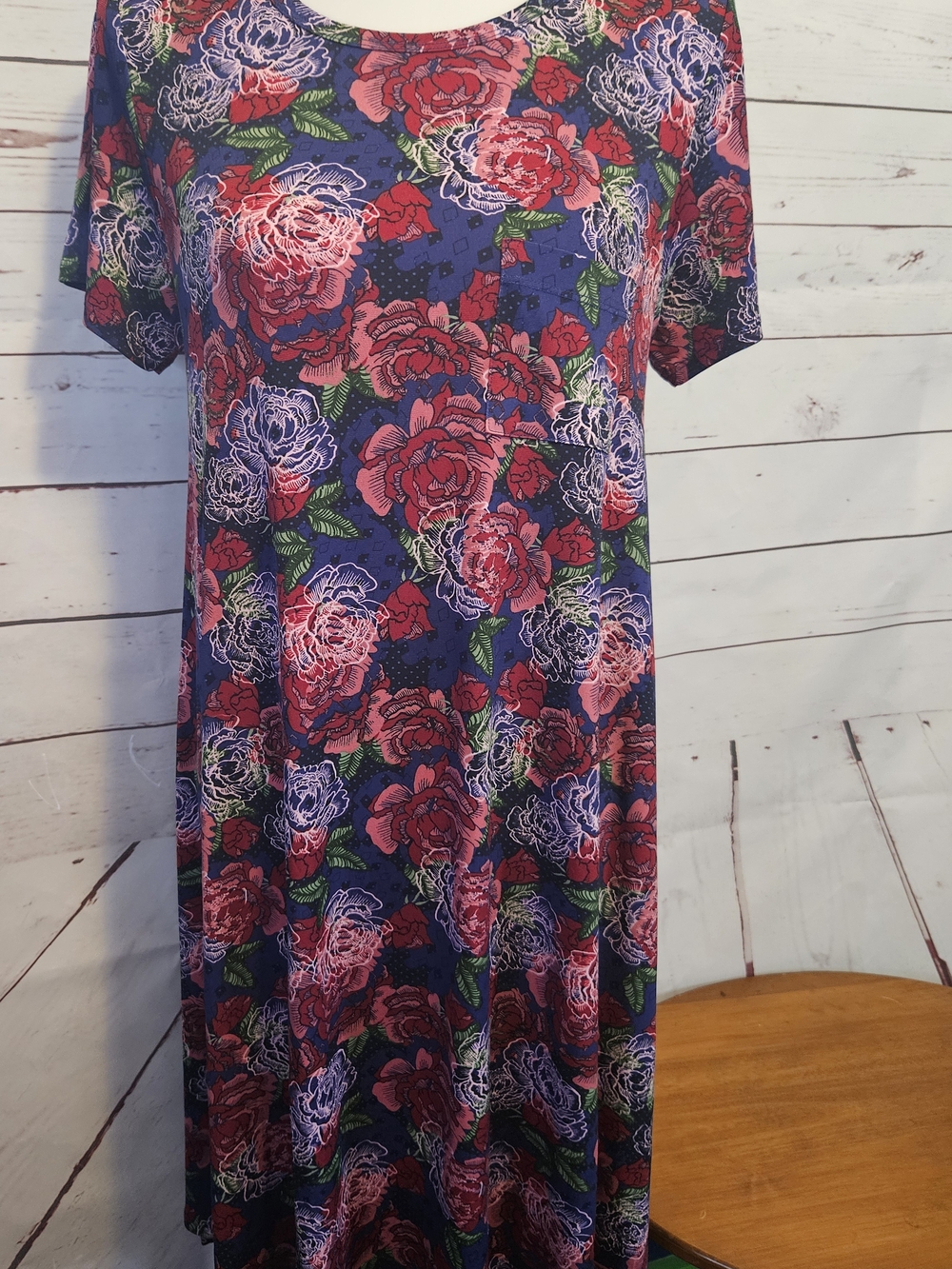 LuLaRoe Navy Floral Dress with Pink & Red Roses